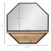 SPECCHIO DA PARETE OTTAGONALE IN METALLO CON MENSOLA IN LEGNO 61X61CM