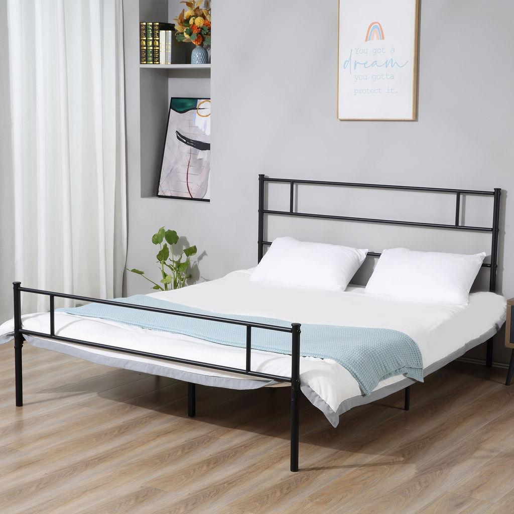 HOMCOM Struttura Letto Matrimoniale in Acciaio 160x200cm con Doghe, Testiera e Pediera - Nero | Italy