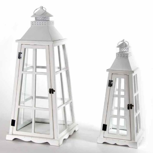 SET 2 LANTERNE DECORATIVE A CUPOLA DA 72 E 56CM IN COLORE BIANCO