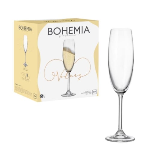 BOHEMIA SET DI 6 CALICI FLUTE IN VETRO DA 22CL OKX