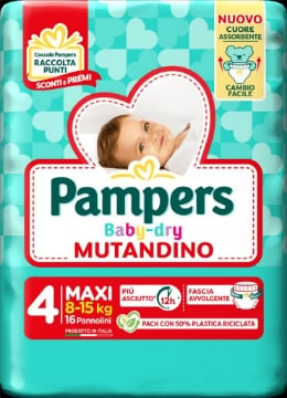PAMPERS PANNOLINI A MUTANDINA BABY DRY 4 16 PZ MAXI 8-15 KG OKX