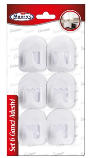 MAURY'S SET 6 GANCI ADESIVI IN COLORE BIANCO OKX