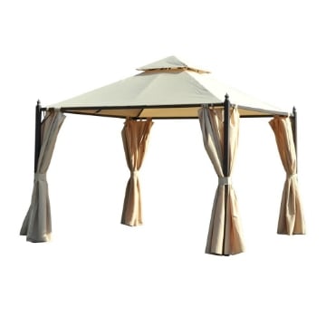 GAZEBO DA GIARDINO IMPERMEABILE 3 X 3M CON 4 PANNELLI LATERALI BEIGE