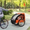 RIMORCHIO BICI BAMBINI 2 POSTI CON CINTURE DI SICUREZZA E COPERTURA ARANCIONE