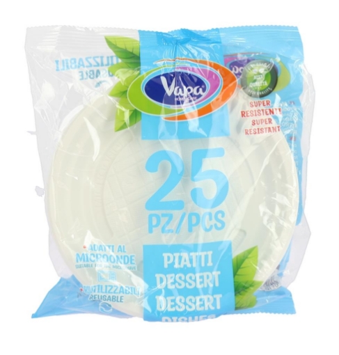 VAPA PIATTI IN PLASTICA DA DESSERT IN CONFEZIONE DA 25 PEZZI OKX