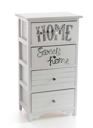 SWEETHOME CASSETTIERA DECORATA IN LEGNO 40X29XH73 CM IN COLORE BIANCO 4 CASSETTI