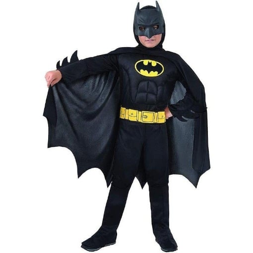 COSTUME CARNEVALE BATMAN REVERSIBILE CON MUSCOLI BAMBINO 8-10 ANNI 124 CM