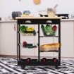 CARRELLO DA CUCINA CON CASSETTI E PORTABOTTIGLIA VINO LEGNO E NERO