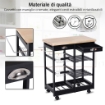 CARRELLO DA CUCINA CON CASSETTI E PORTABOTTIGLIA VINO LEGNO E NERO