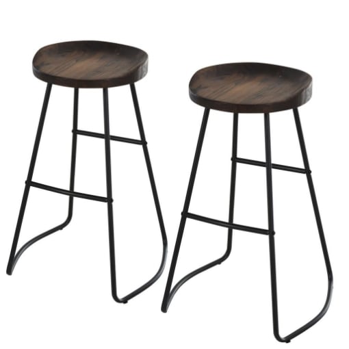 SET 2 SGABELLI ALTI DA BAR STILE INDUSTRIALE IN ACCIAIO NERO E LEGNO