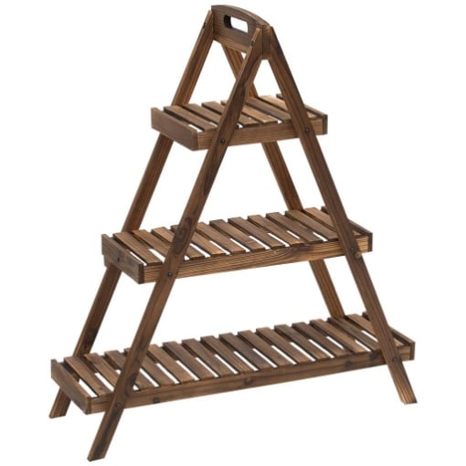 SCAFFALATURA PORTA VASI IN LEGNO DI ABETE ROSSO 3 RIPIANI 86X28X100CM