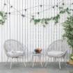 SET POLTRONCINE DA GIARDINO INTRECCIATE IN PE RATTAN CON TAVOLINO BIANCO CREMA
