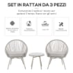 SET POLTRONCINE DA GIARDINO INTRECCIATE IN PE RATTAN CON TAVOLINO BIANCO CREMA