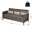 DIVANO 3 POSTI DA ESTERNI IN PE RATTAN CON CUSCINI A RIGHE GRIGIO 173X68X78CM