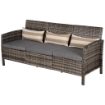 DIVANO 3 POSTI DA ESTERNI IN PE RATTAN CON CUSCINI A RIGHE GRIGIO 173X68X78CM