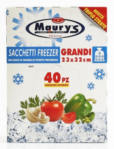 MAURY'S SACCHETTI ALIMENTI GELO FRIGO FREEZER 23X32CM 40PZ TRASPARENTI TRIPLO STRATO ISOLANTE