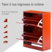 SCARPIERA SALVASPAZIO MOBILE DA INGRESSO PORTA SCARPE DESIGN 12 PAIA CON RIPIANI REGOLABILI IN LEGNO, ROSSO, 60X24X80CM