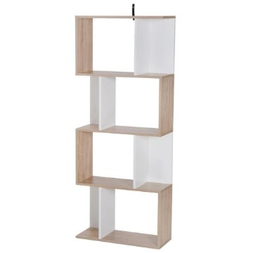 LIBRERIA DI DESIGN MODERNO 4 RIPIANI LEGNO NATURALE E BIANCO, 60X24X148CM