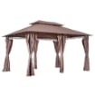GAZEBO IN ACCIAIO CON DOPPIO TETTO E TENDE IMPERMEABILI COLOR CACHI 4 X 3 M