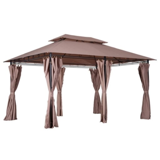 GAZEBO IN ACCIAIO CON DOPPIO TETTO E TENDE IMPERMEABILI COLOR CACHI 4 X 3 M