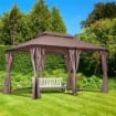 GAZEBO IN ACCIAIO CON DOPPIO TETTO E TENDE IMPERMEABILI COLOR CACHI 4 X 3 M