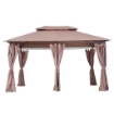 GAZEBO IN ACCIAIO CON DOPPIO TETTO E TENDE IMPERMEABILI COLOR CACHI 4 X 3 M