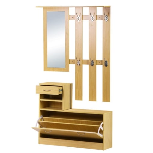 MOBILE GUARDAROBA SCARPIERA REGOLABILE E SPECCHIO CON APPENDIABITI 6 GANCI PER INGRESSO E CAMERA DA LETTO 90X22X116CM LEGNO