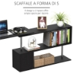 SCRIVANIA ANGOLARE PER COMPUTER CON SCAFFALI ROUTAZIONE A 360° FORMA L IN LEGNO