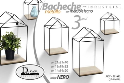 INDUSTRIAL BACHECHE IN METALLO CON MENSOLE IN LEGNO SET 3 PZ OKX