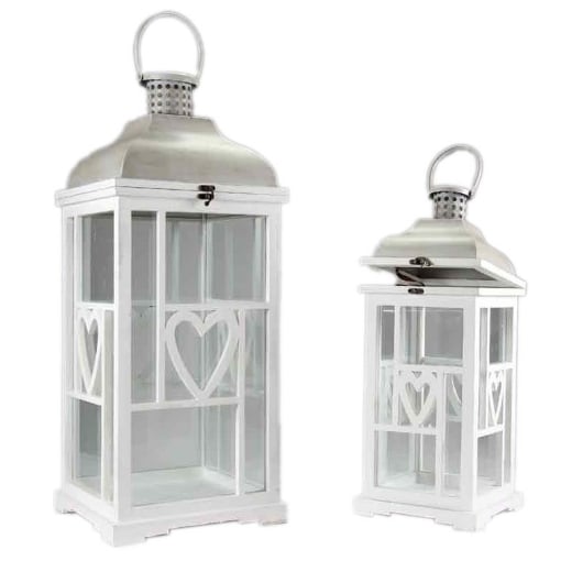 SET 2 LANTERNE DECORATIVE IN LEGNO DI COLORE BIANCO A CUPOLA OKX