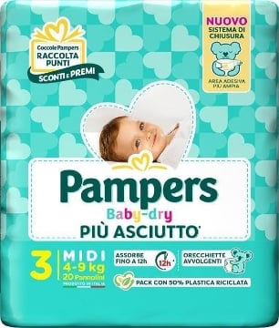 PAMPERS PANNOLINI BABY DRY 3 20 PZ MIDI 4-9 KG