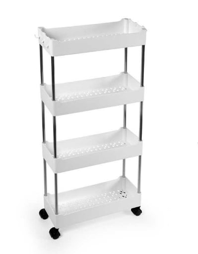 CARRELLO PORTATUTTO 4 RIPIANI 40X13X86 CM BIANCO CON GAMBE CROMO OKX