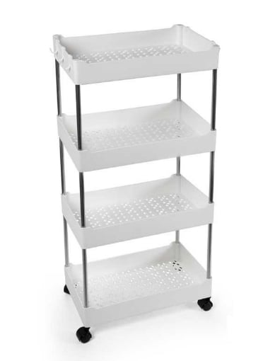 CARRELLO PORTATUTTO 4 RIPIANI 40X22X86 CM BIANCO CON GAMBE CROMO OKX