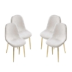 SET DA 4 SEDIE IMBOTTITE TEDDY IN TESSUTO BIANCO CON GAMBE ORO 44X48X88 CM OKX