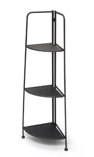 ANGOLIERA A SCAFFALE IN METALLO NERO 49X34X116 CM  CON 3 RIPIANI