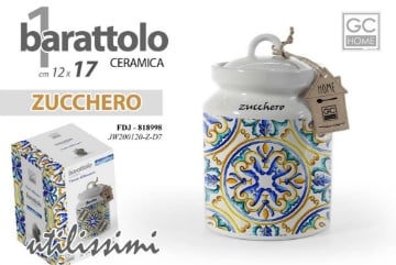 BARATTOLO STILE SICILIANO IN CERAMICA PER ZUCCHERO 12 X 17 CM