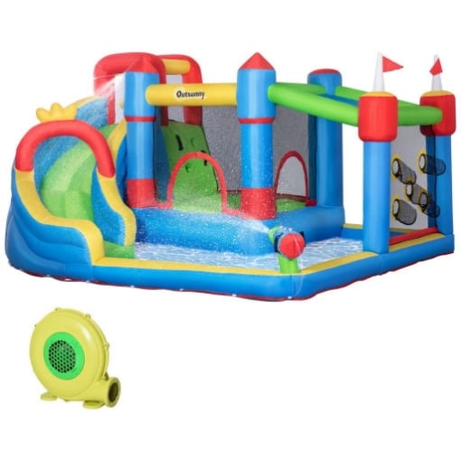 OUTSUNNY CASTELLO GONFIABILE PER BAMBINI CON SCIVOLO, TRAMPOLINO E PISCINA, 390X300X197CM