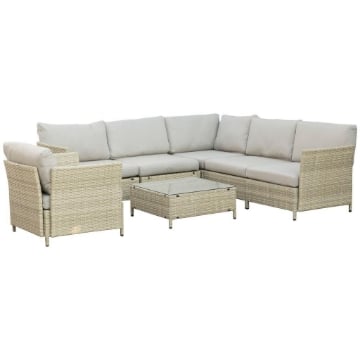 OK SALOTTO DA GIARDINO 7 PEZZI MODULABILE IN RATTAN PE CON CUSCINI, BEIGE