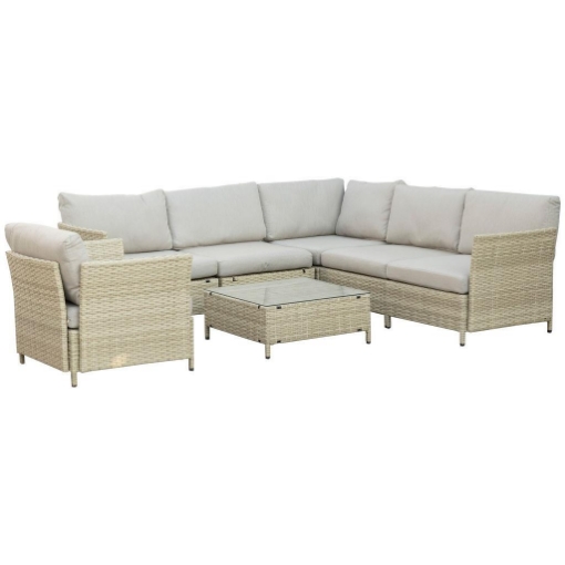 OK SALOTTO DA GIARDINO 7 PEZZI MODULABILE IN RATTAN PE CON CUSCINI, BEIGE