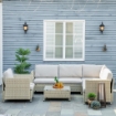 OK SALOTTO DA GIARDINO 7 PEZZI MODULABILE IN RATTAN PE CON CUSCINI, BEIGE