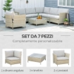 OK SALOTTO DA GIARDINO 7 PEZZI MODULABILE IN RATTAN PE CON CUSCINI, BEIGE