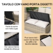 OUTSUNNY SET MOBILI DA GIARDINO 6 PEZZI IN RATTAN CON DIVANI, POLTRONE E TAVOLI CONTENITORE, BEIGE