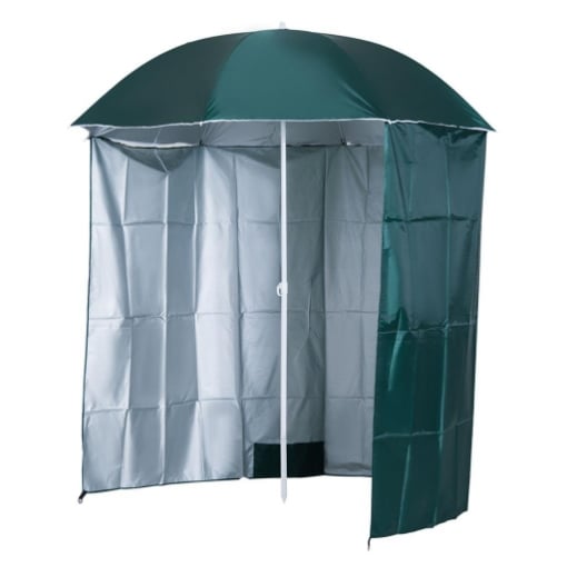 OMBRELLONE DA SPIAGGIA E DA GIARDINO 220CM CON TENDA PARASOLE, POLIESTERE E METALLO, VERDE SCURO E BIANCO