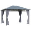 GAZEBO DA GIARDINO 3.6X3M CON TETTO IN POLICARBONATO ANTI UV E TENDE, GRIGIO