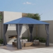 GAZEBO DA GIARDINO 3.6X3M CON TETTO IN POLICARBONATO ANTI UV E TENDE, GRIGIO