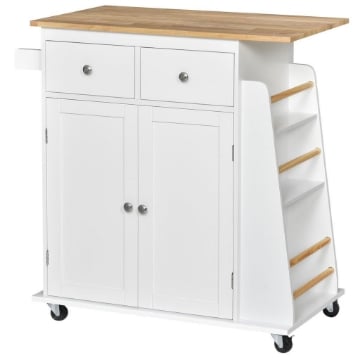 CARRELLO DA CUCINA PORTASPEZIE A 3 LIVELLI E 4 RUOTE IN MDF E TRUCIOLAT  89X45X89 CM BIANCO