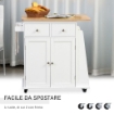 CARRELLO DA CUCINA PORTASPEZIE A 3 LIVELLI E 4 RUOTE IN MDF E TRUCIOLAT  89X45X89 CM BIANCO