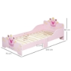 LETTO PER BAMBINI PRINCESS DA 3-6 ANNI CON SPONDE DI SICUREZZA E DOGHE IN LEGNO 143L X 73P X 60A CM ROSA