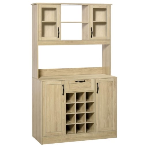 MOBILE CREDENZA ALTA DA CUCINA CON CASSETTO + MENSOLE , RIPIANI E PORTABOTTIGLIE, IN LEGNO ROVERE 106L X 48P X 180A CM 