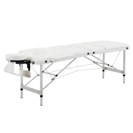 LETTINO MASSAGGI PORTATILE PIEGHEVOLE E PROFESSIONALE IN ALLUMINIO BIANCO 215X60X61-84 CM RESISTENTE